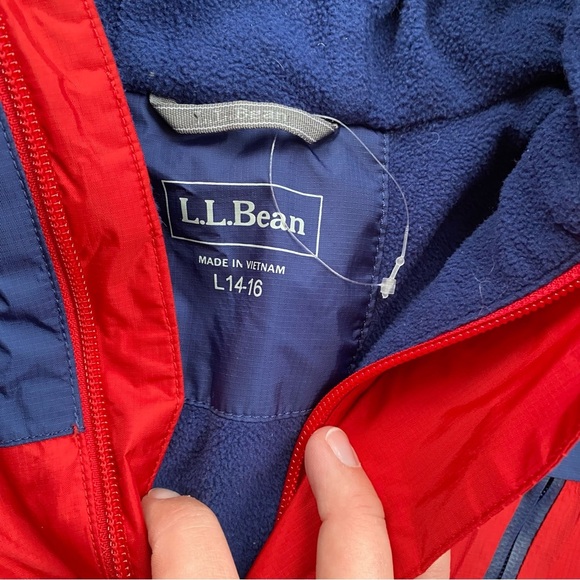 L.L. Bean Kids' Trail Model Rain Jacket Lined Colorblock Red Navy Size Large - Picture 7 of 13